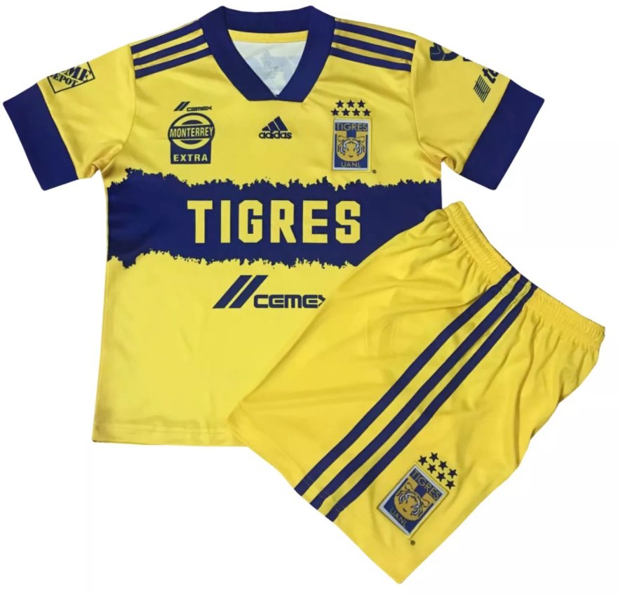 Kit infantil oficial Adidas Tigres UANL 2020 2021 I jogador